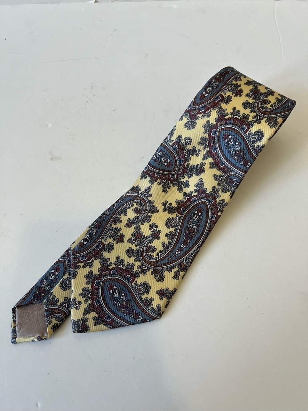 Christian Dior Silk Necktie Yellow Blue Paisley Vintage